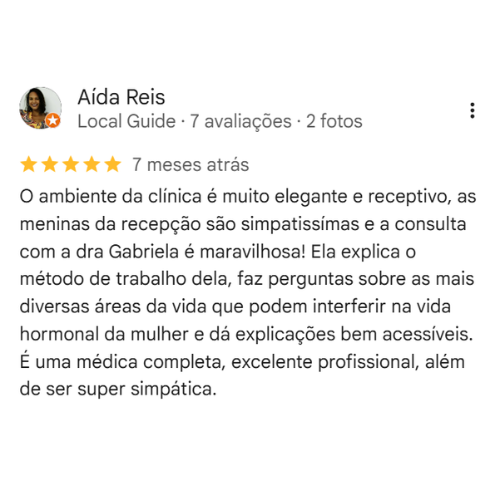 Depoimento Google do consultório da Dra. Gabriela Laboissiere